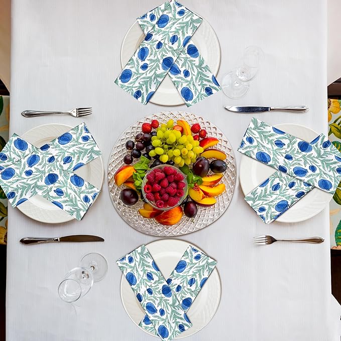 Ridhi Queen Blue Hand Block Print 100% Cotton Napkins 18" x 18" (Set of 4) Reuseable Kitchen Napkins Cloth Decor Dinner Party Wedding Cocktail Gift for Spring, Easter, Valentine