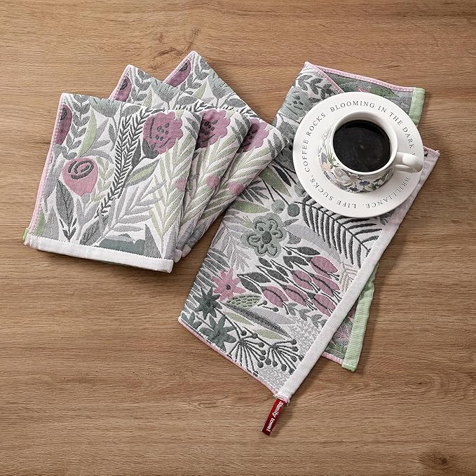 Kitchen Towels Set of 8 100% Cotton Hand Towels Dish Towels with Hanging Loop Absorbent Reusable for Cleaning Cute Design Home Decorative, Vintage Flower- 16x15 Inch