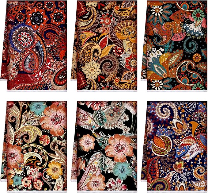 Bencailor 6 Pcs Retro Kitchen Towels 15.7 x 23.6 Inch Farmhouse Vintage Hand Towels Decorative Absorbent Dish Cloth for Bathroom Decor for Cooking Baking Cleaning(Fancy Color,Retro)