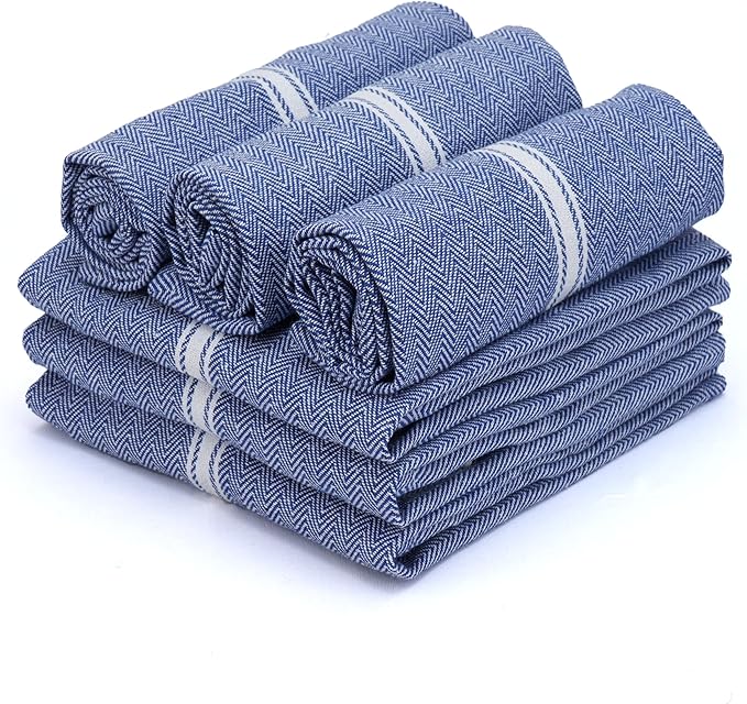 TEXAS LINEN CO. Cotton Kitchen Towels 6 Pack - 15 x 25 Inches - Highly Absorbent Dish Towels for Kitchen Drying, Soft Durable Reusable Quick Dry Tea, Kitchen and Dish Cloths Set - Blue Chambray