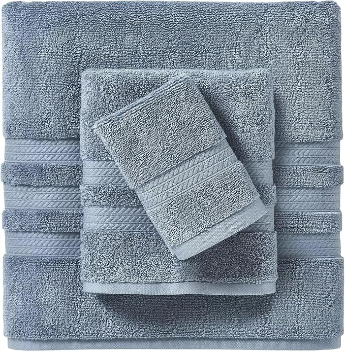 Member Mark 100% Cotton Hotel Premier Collection Luxury Bath Towel Bundle (Assorted Colors) (Blue Crest, 3-Piece Set)