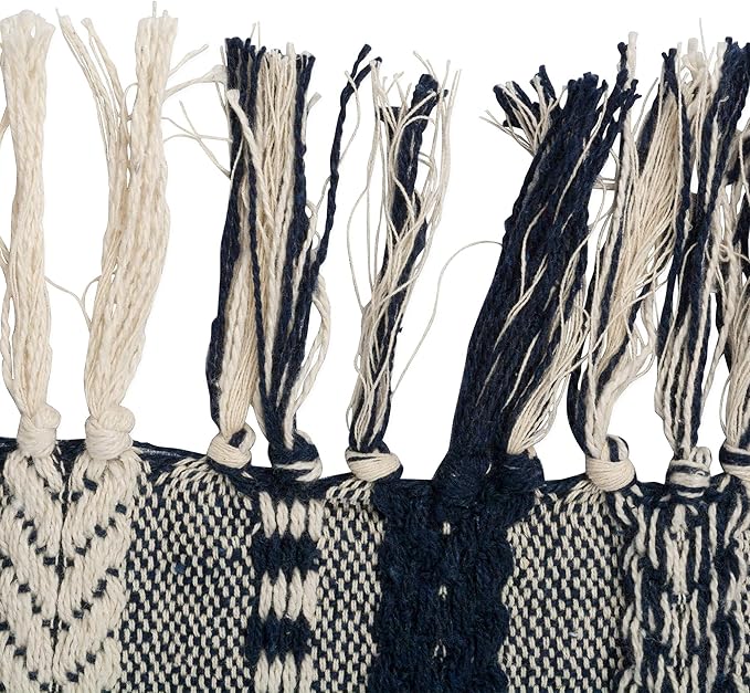 DII Farmhouse Braided Stripe Table Runner Collection, 15x72 (15x77, Fringe Included), Navy Blue