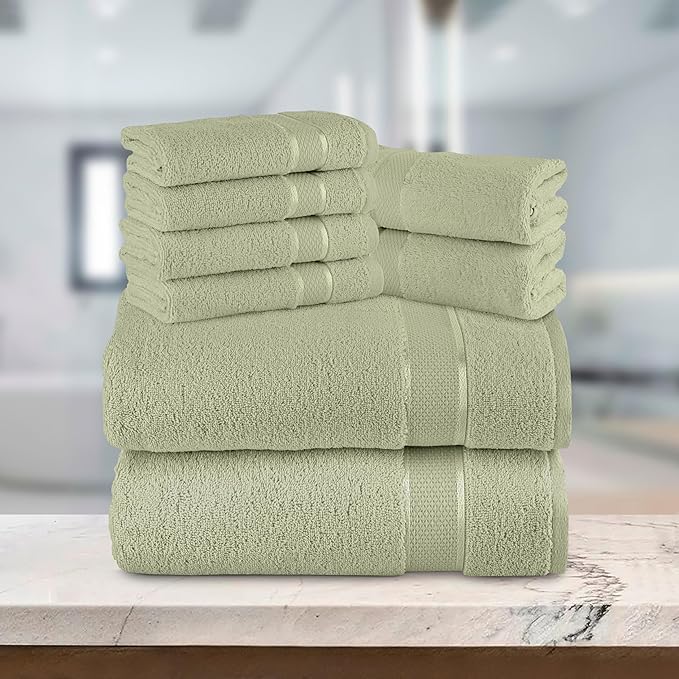 Elegant Comfort Premium Cotton 8-Piece Towel Set, Includes 4 Washcloths, 2 Hand Towels and 2 Bath Towels, 100% Turkish Cotton - Highly Absorbent and Super Soft Towels for Bathroom, Mint Green