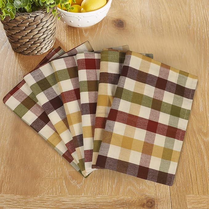 Urban Villa Kitchen Towels 100% Cotton Dish Towels for Kitchen (Set of 6) 20”x30” Dish Cloths Highly Absorbent Kitchen Linen Set with Hanging Loop Perfect for Drying Dishes Cleaning – Harvest Checks