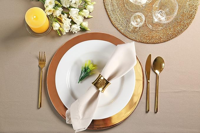 Ramanta Home 12 Pack Cloth Napkins 20x20 Inches, 100% Polyester Napkins with Hemmed Edges, Washable Reusable Dinner Napkins Ideal for Parties, Weddings, Dinner Table, Hotels and Banquets -Beige