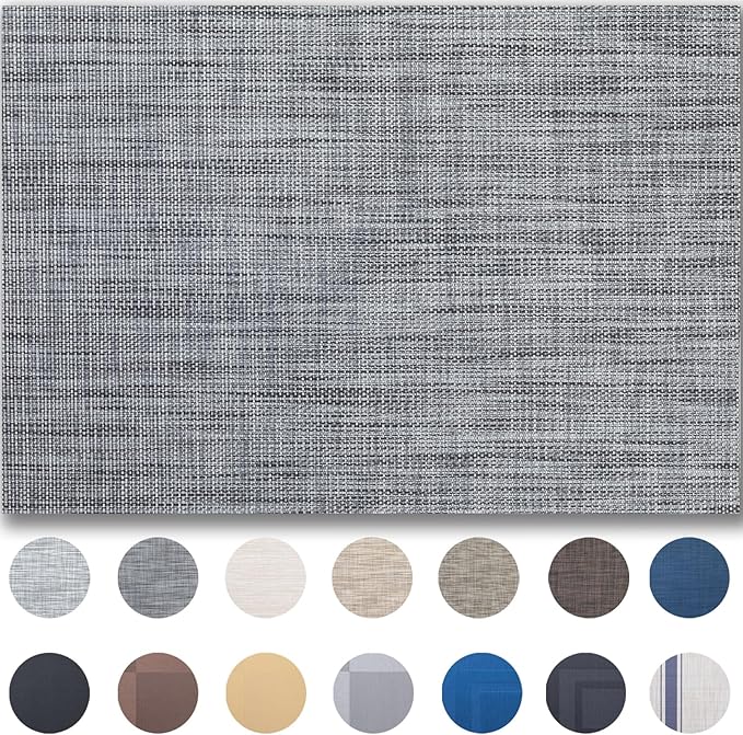 Placemats Set of 6 - Easy Clean Woven Vinyl Placemats for Dining Table, Indoor/Outdoor Place Mats, Washable PVC Table Mats（Dark Gray）