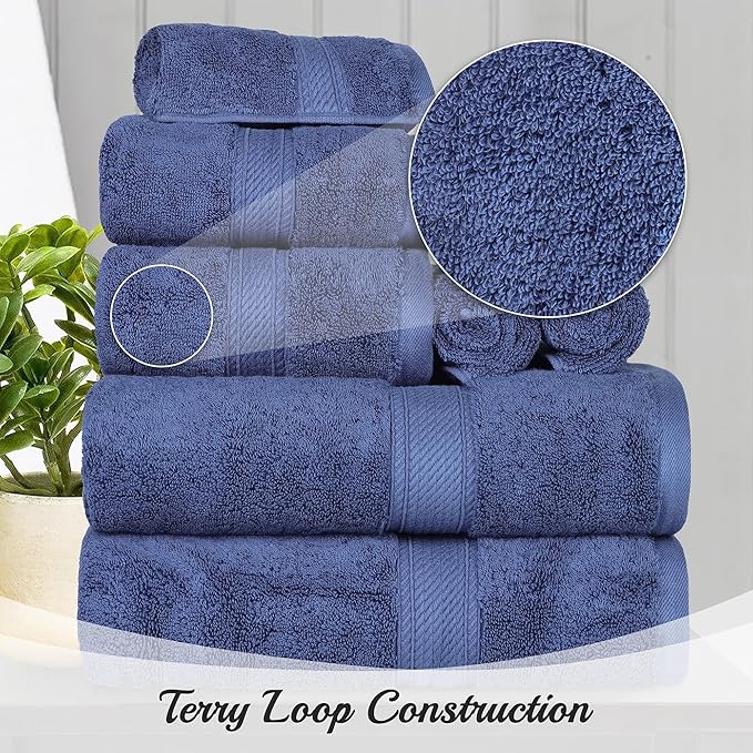 SUPERIOR Egyptian Cotton Pile Bath Sheet Set of 2, Ultra Soft Luxury Towels, Thick Plush Essentials, Absorbent Heavyweight, Guest Bath, Hotel, Spa, Home Bathroom, Shower Basics, Navy Blue