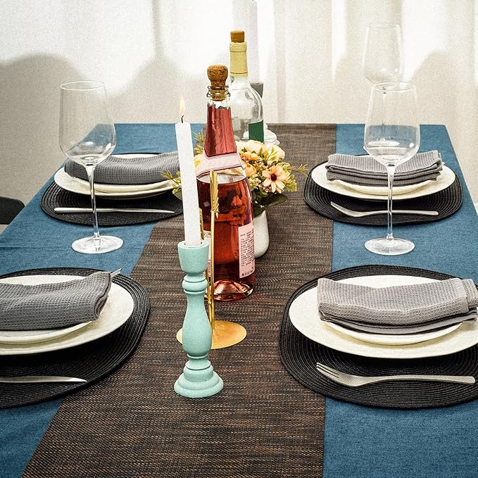 AHHFSMEI Placemats Set of 4 for Dining Table Washable Woven Non-Slip 18x12 inches Placemat Heat-Resistant Durable Table Mats for Dining Table Easy to Clean (Oval Black, 4)