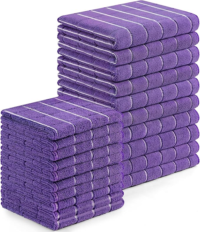 Homaxy Microfiber Kitchen Towels and Dishcloths Set, 20 Pack Soft and Absorbent Dish Hand Towels Bulk, 28 x 16 Inch & 12 x 12 Inch Quick Drying Rags for Washing Dishes, Purple