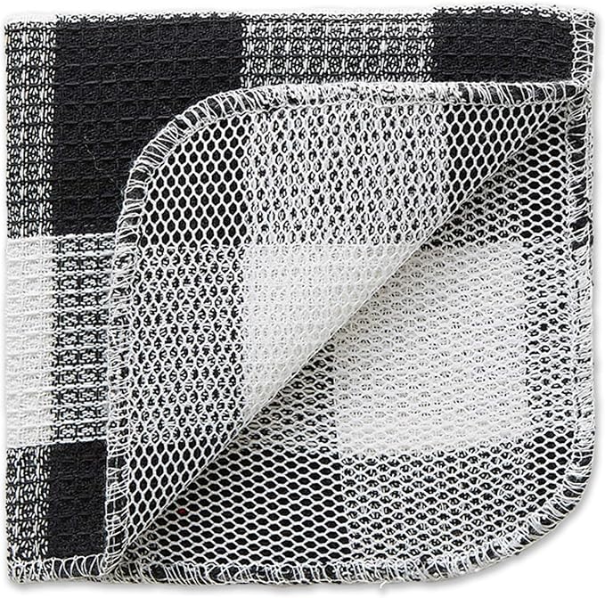 DII Scrubber Dishcloths Collection Windowpane Dishrag Set, 12x12, Black Buffalo Check, 6 Piece