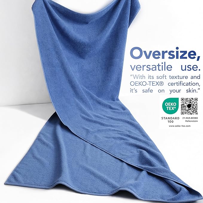 American Soft Linen 100% Cotton 600 GSM Turkish 40x80 Oversized Bath Towel Sheet, Extra Large Adult Towels for Bathroom, Electric Blue Bath Sheet