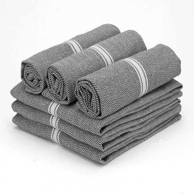 TEXAS LINEN CO. Cotton Kitchen Towels 12 Pack - 15 x 25 Inches - Highly Absorbent Dish Towels for Kitchen Drying, Soft Durable Reusable Quick Dry Tea, Kitchen and Dish Cloths Set - Grey Chambray