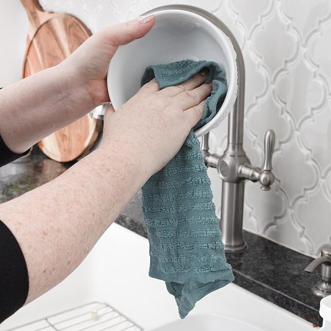 Ritz Royale Collection 100% Combed Terry Cotton, Highly Absorbent, Kitchen Dish Cloth Set, 13-3/4" x 12", 3-Pack, Solid, Dew