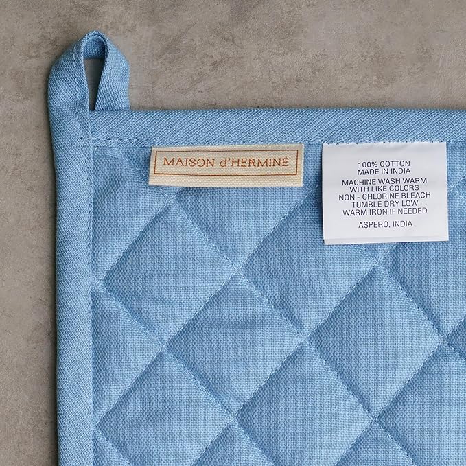 Maison d' Hermine 100% Cotton Oven Mitt & Pot Holder Set (7.5"x13" & 8"x8") Heat Resistant BBQ Cooking Gloves with Loop Baking Grilling Kitchen Gifts for Mothers Day Spring/Summer (Fleurs De Mai)