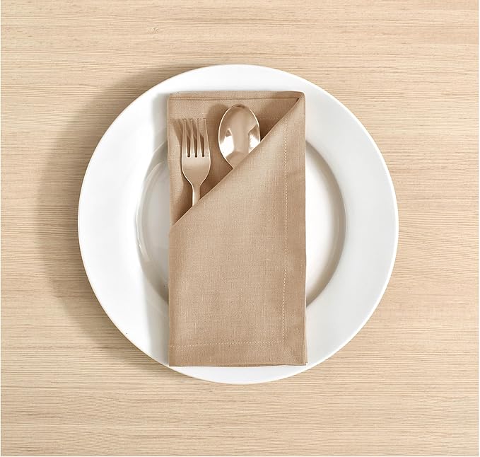 FINGERCRAFT Dinner Cloth Napkins, Cotton Linen Blend Mitered Corner Napkins Cloth 12 Pack Natural Premium Quality for Every Day Use, Parties, Easter, Thanksgiving, Weddings, 18x18 inch Beige
