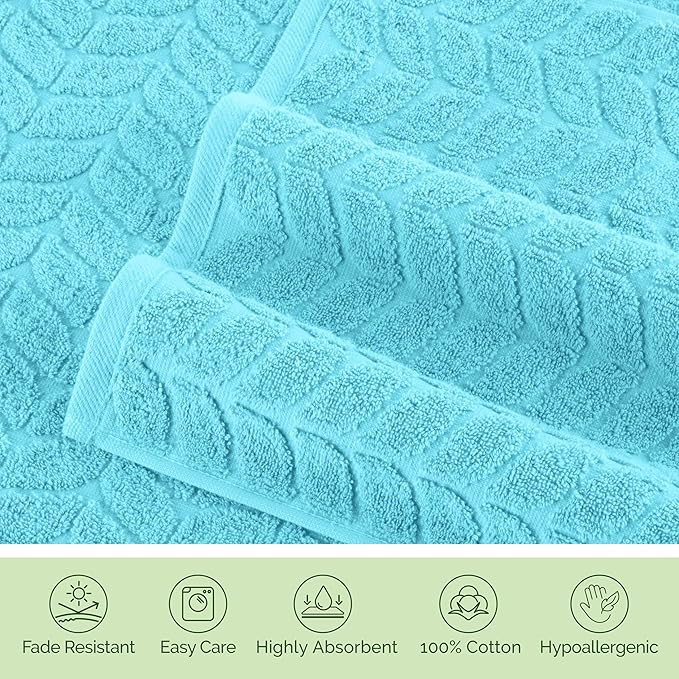Elegant Comfort Luxury 6-Piece 100% Turkish Cotton Jacquard Braided Textured Premium Hotel Quality Towel Set– Soft and Absorbent, Includes 2 Bath Towels, 2 Hand Towels and 2 Washcloths, Aqua