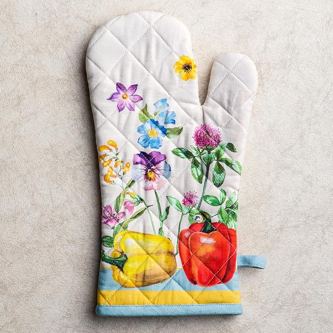Maison d' Hermine Oven Mitts 100% Cotton Oven Mitt (7.5inch X13'') Easter Heat Resistant Oven Mitt BBQ Cooking Gloves with Loop for Baking, Grilling, Home, Handling Hot Pans, Giverny - Spring/Summer