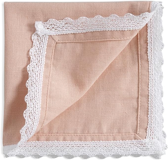 Fingercraft Dinner Cloth Napkin Cotton Linen Blend 12 Pack Mitered Corners with Elegant Lace for Everyday Use Napkins are Pre Shrunk and Good Absorbency (Pink, 12in x 12in) Easter Color