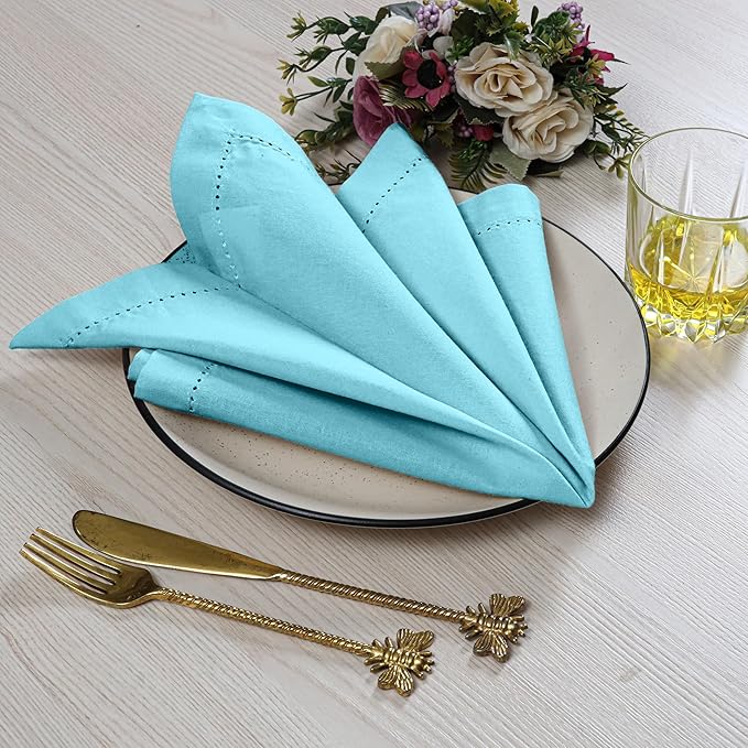 Cotton Cloth Napkins Set of 12, 18x18 Cotton Napkin Cloth Washable, Soft, Reusable Napkins for Wedding, Parties, Christmas, Thanksgiving, Everyday Use (Light Blue)