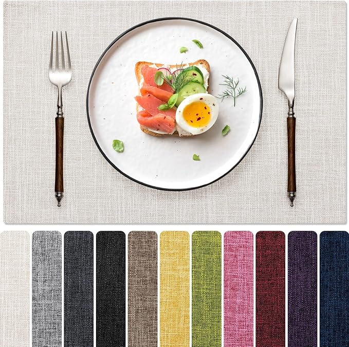 Blue Forest Placemats Set of 4, Dual-Layered Thickened Faux Linen Cloth Place Mats Heat Resistant Machine Washable Wrinkle Free Table Mats Indoor/Outdoor (Cream Beige)