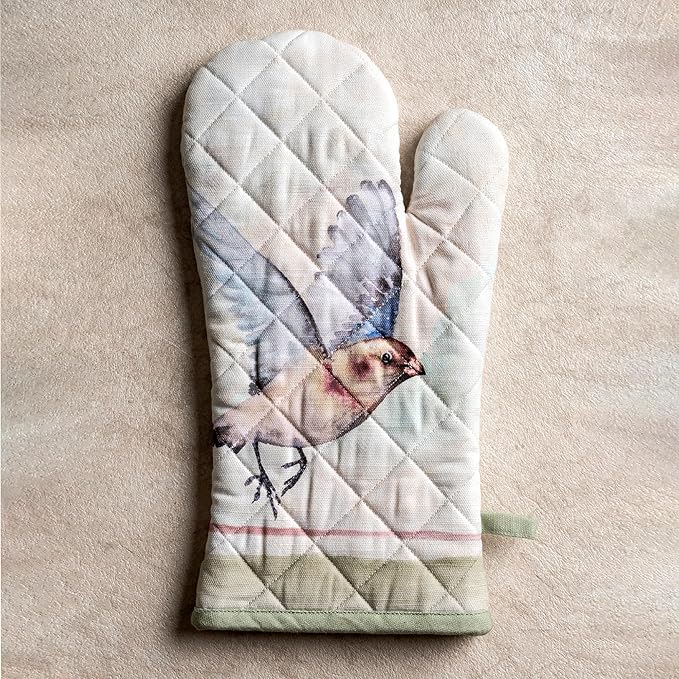 Maison d' Hermine Oven Gloves 100% Cotton Easter Oven Mitt Heat Resistant BBQ Cooking Gloves with Loop for Grilling, Microwave, Barbeque, Flying Birds Spring/Summer (Oven Mitt (7.5''''x13''''))