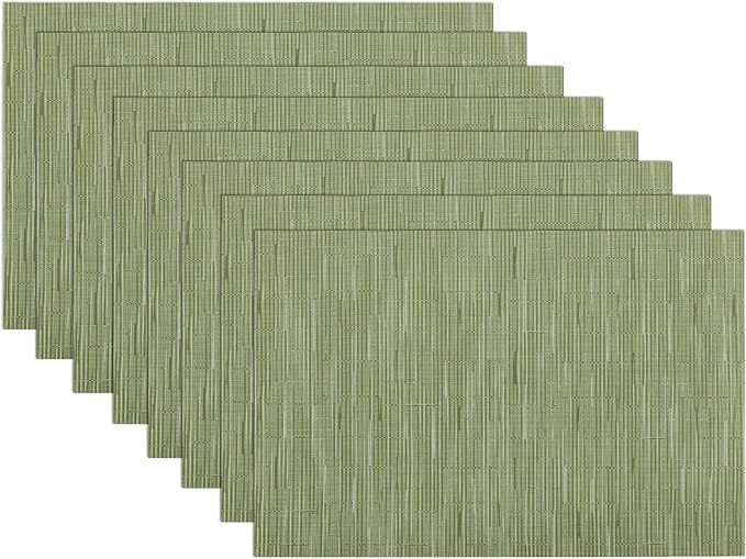 SHACOS Placemats Set of 8 Woven Vinyl Place Mats for Dining Table Wipe Clean Heat Resistant Washable Kitchen Table Mats (8, Olive Green)