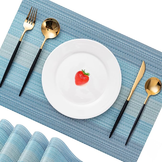 CADONO Placemats Set of 6 Washable Indoor/Outdoor Vinyl Place Mats for Dining Table Durable Non-Slip Heat Resistant PVC Weave Table Mats（Ocean Geode）