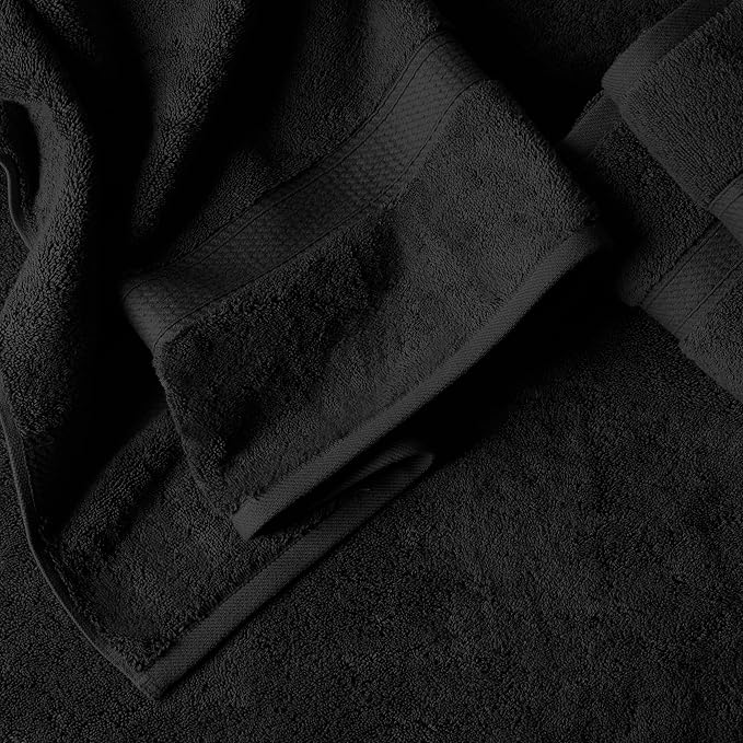 SUPERIOR Solid Egyptian Cotton Towel Set, Washcloths 13” x 13”, Hand Towels 20” x 30”, Bath Towels 30” x 55”, Black, 6-Pieces