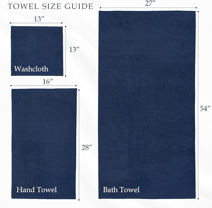 Mocassi Luxury 100% Turkish Cotton 2-Pack Bath Towel Set- Ultra Soft, Quick Dry Highly Absorbent 27 x 54 inch Premium Spa Hotel Quality 2PC Bath Towels - Luxurious Soft Bathroom Towels, Navy Blue