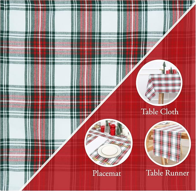 PurpleEssences Tartan Plaid Cloth Napkins - Mitered Corners - Spring Easter Summer - Scottish Check Dinner Napkin - Set of 12-100% Cotton - 18x18 Inch - Reusable Washable - Red and White