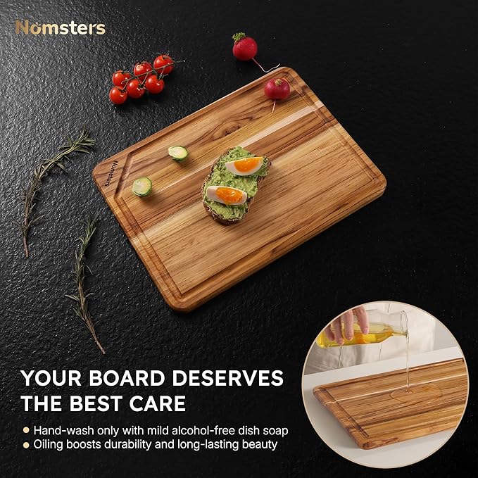 Teak Wood Cutting Board for Kitchen 13inch Charcuterie Board Serving Heavy Duty Non Toxic Slip Over Sink Solid Thick Haus Wooden Chopping Board Large Big Small Meat Best Kitchen Essential Gift