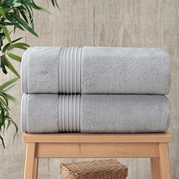 Milara Turkish Super-Plush Bath Towels Set 2-Piece | Premium Cotton Bath Towel Set Absorbent, Durable with Hanging Loops | Silver Gray Color Turkish Bath Towels, (27 x 54 Inches)
