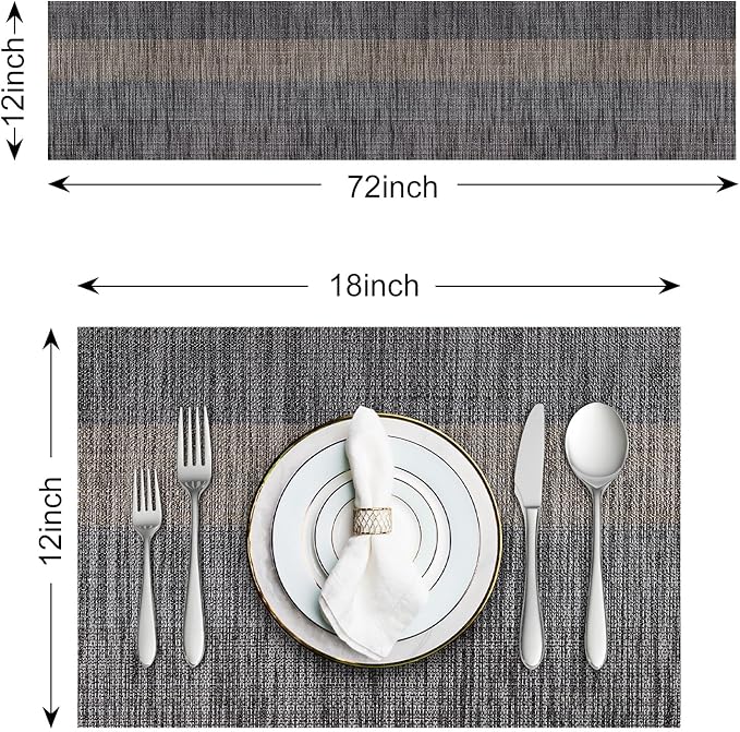 Aofmee Table Runner and Placemats Set of 6 Washable, Heat Resistant Place Mats with Table Runner, Woven Vinyl Table Placemats for Dining Table, Stain Resistant Kitchen Table Mats Sets, Easy to Clean