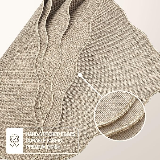 AHHFSMEI Faux Linen Placemats Set of 6 Heat Resistant Non-Slip Stain Proof Table Mats for Kitchen Dining Elegant Decor Place Mats (Linen Beige)