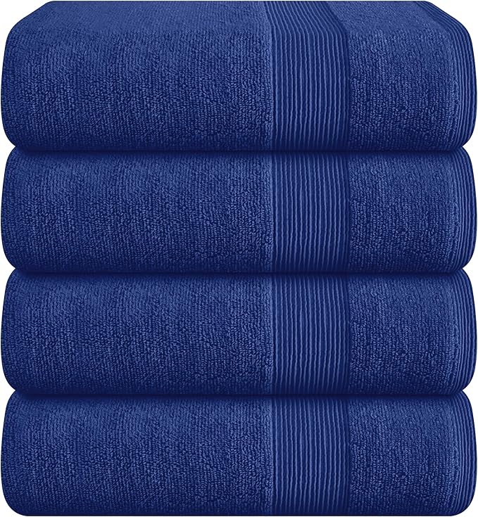 Belizzi Home 4 Pack Bath Towel Set 27x54, 100% Ring Spun Cotton, Ultra Soft Highly Absorbent Machine Washable Hotel Spa Quality Bath Towels for Bathroom, 4 Bath Towels - Navy Blue