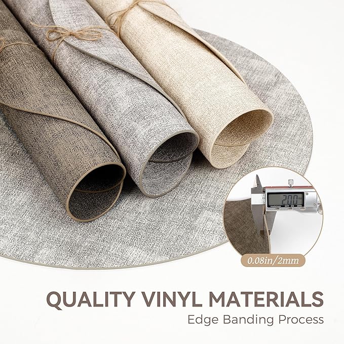 13" Round Placemats Set of 12, Reversible Faux Leather Heat Resistant Table Mats, 100% Waterproof Oilproof Wipeable Table Protective Placemats for Vinyl, Washable for Indoor (12, Dark Coffee)