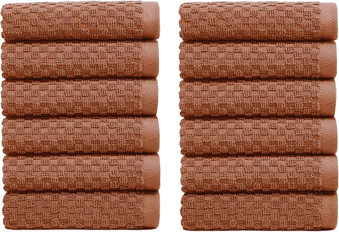 COTTON CRAFT Waffle Weave Wash Cloth - 12 Pack Luxurious Pure Ringspun Cotton Euro Spa Bathroom Face Towel - Absorbent Quick Dry Gym Shower Bath Kitchen Travel - 12x12 inches - Mocha