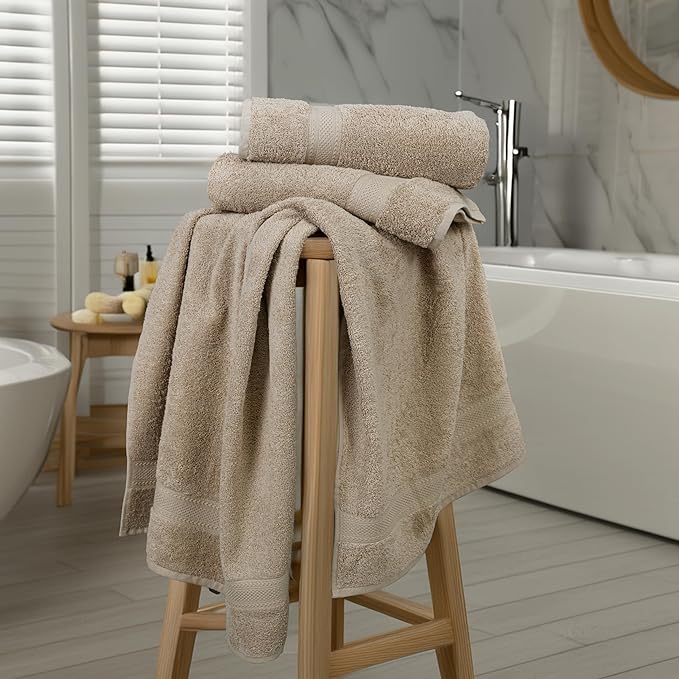 Commercial Bulk Pack of 12 Bath Towels – 100% Cotton Terry 24" x 48" – Ideal for Hotels, Salons, Gyms, Spas & Institutional Use – Beige