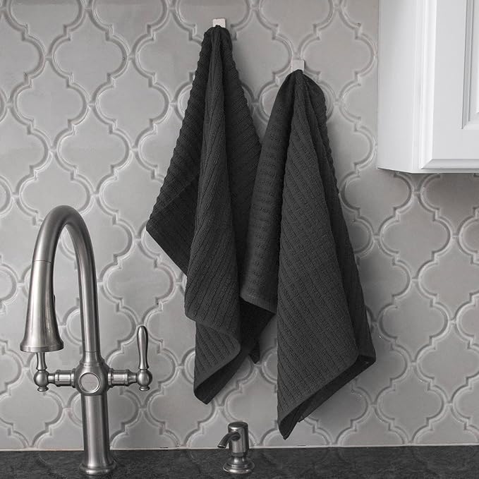 Ritz Royale Collection 100% Combed Terry Cotton, Highly Absorbent, Oversized Kitchen Towel Set, 28" x 18", 2-Pack, Solid, Graphite