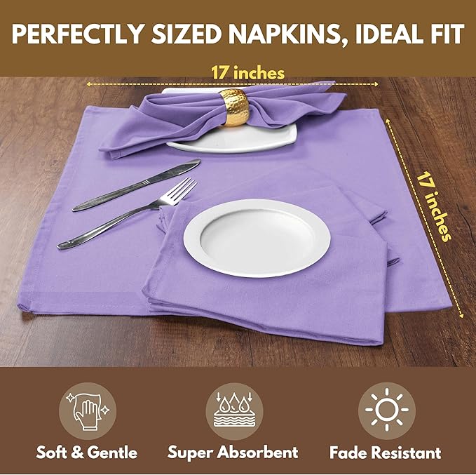 Native Fab Easter Cloth Napkins, 4 Pack, 100% Cotton, 17x17 Inches, Heavy Duty, Soft Texture, Quick Drying, Great for Spring Decor, Family Gatherings, Tea Party, Dinner, Ocean Blue & Lavender