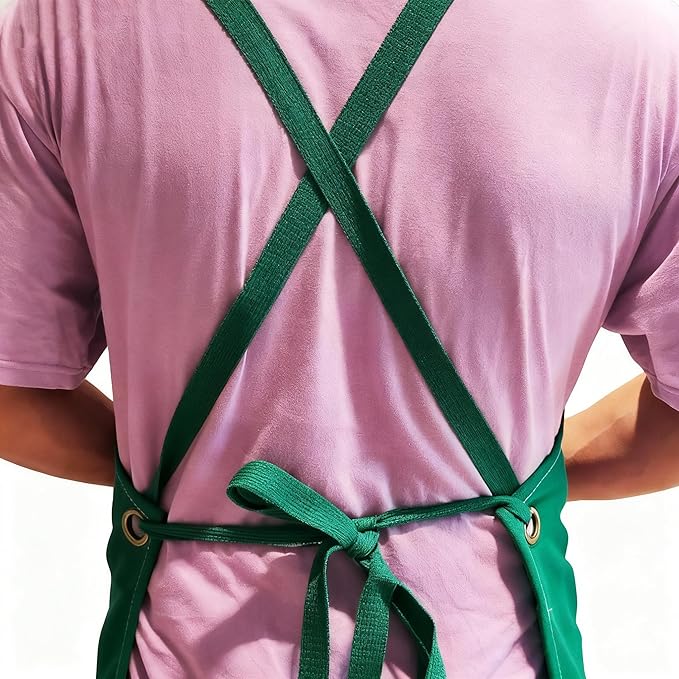 Chef Apron with Large Pockets for Women Men, Cotton Canvas Cross Back Water Repellent Adjustable Work Apron