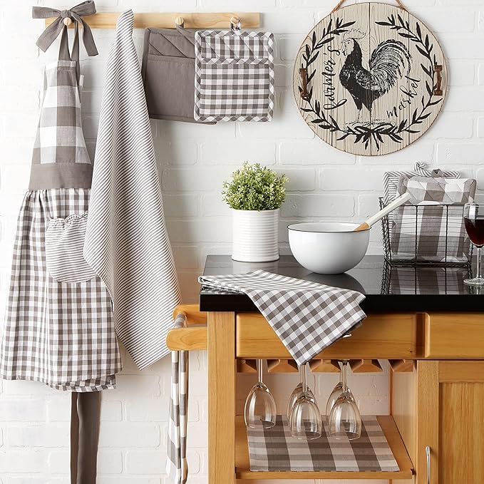DII Gingham Check Kitchen Collection, Gray, Potholder Set
