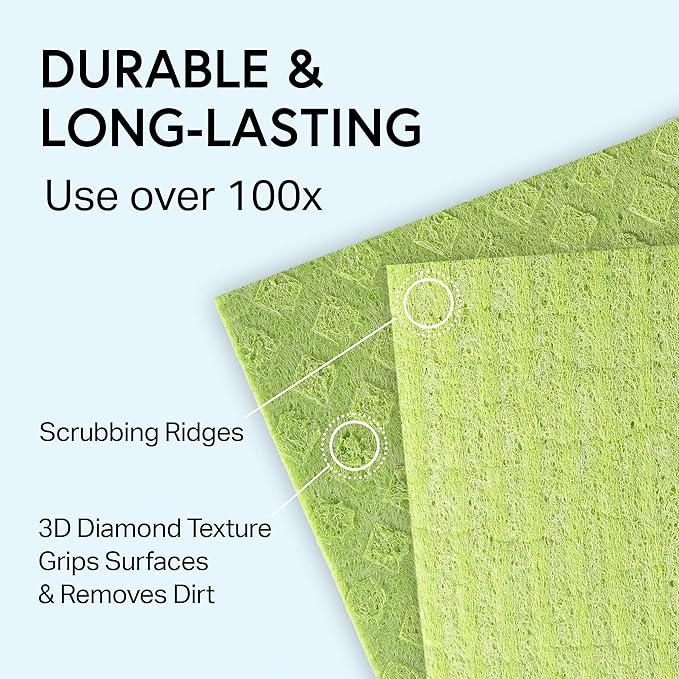 Swedish Wholesale Dishcloths Reusable 8" x 7" Sponge Cloths, Bulk 10 Pack of High Absorbent Cellulose Dish & Kitchen Cleaning Hand Towels, Wring to Dry & Machine Wash, Odor Resistant, Purple