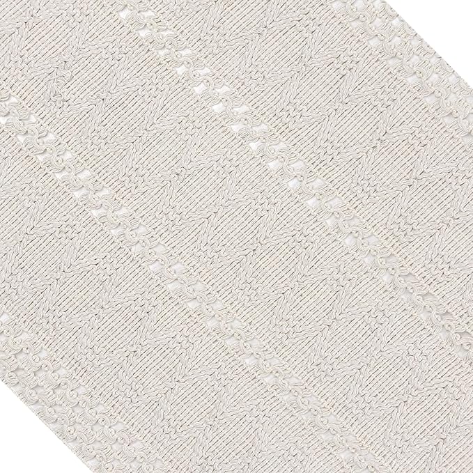 Macrame Table Runner Cream Beige Boho Table Runners with Tassels 72 Inches Long, Rustic Farmhouse Table Runners for Living Room Bridal Shower(12x72in, Fringe Included )