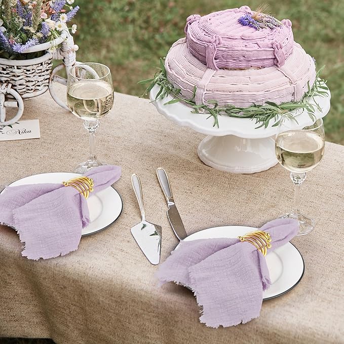 TURSTIN 12 Pieces Cotton Linen Cloth Napkin Handmade Cloth Napkin with Fringe 17 x 17 Inch Soft Dinner Wedding Napkins Square Rustic Fringe Table Napkins for Dinners, Parties, Lavender Purple