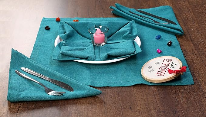 Ramanta Home Teal Cotton Dinner Napkins Set of 12, 18x18 Inch 100% Cotton Cloth Napkins, Reusable Fabric Table Napkins for Everyday Dining, Parties, Weddings, Spring & Easter Table Décor Washable
