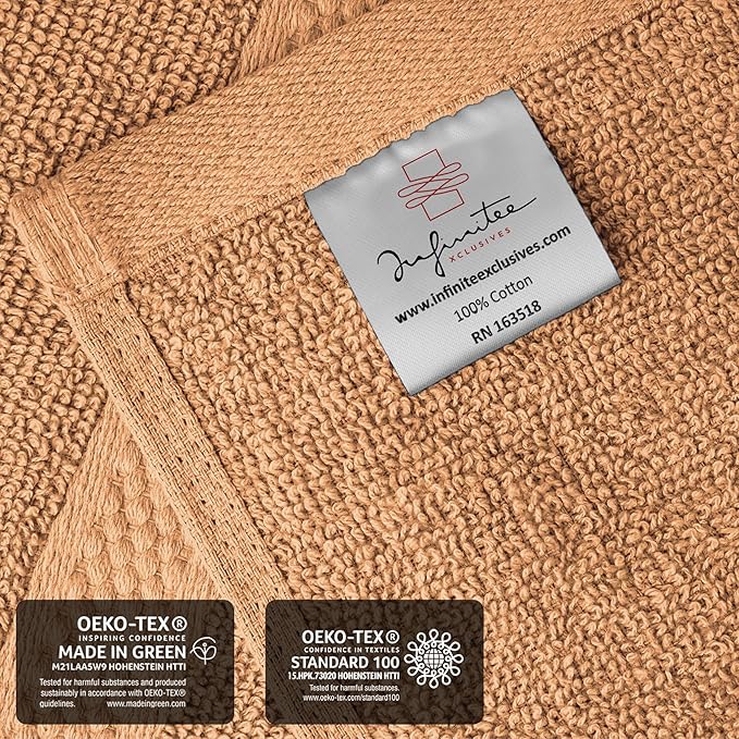 Infinitee Xclusives Luxury Wash Cloths for Showering [13x13] – 100% Cotton Washcloths [Pack of 4], Soft and Absorbent Face Towels for Bathroom Wash Clothes, Gym, and Spa (Cosmic Sand)