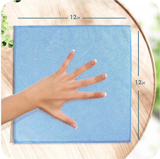 Hearth & Harbor Microfiber Cleaning Cloth, Microfiber Towels for Cars 12 Pack Washcloths, Blue Cleaning Rags, Reusable Microfiber Towel, Microfiber Cloth Rags, 12''x12'', (V-HH-Cloth-M-12-Blu)