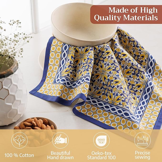 Maison d' Hermine Cloth Napkins Set of 4 100% Cotton Everyday Reusable Square Napkins Cloth Washable Dinner Party Wedding Restaurant Gifts for Mothers Day Spring/Summer (Ceramic, 18" x 18")