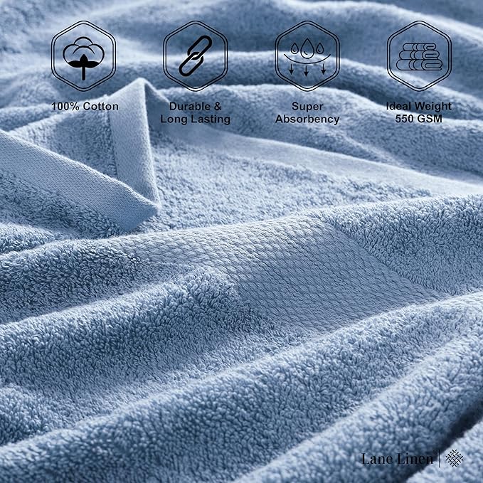 LANE LINEN 100% Ring Spun Cotton 4 Pack Bath Towels (28"x54") - Home Essentials Bathroom Towels Set - Quick Dry, Super Soft & Absorbent Bath Towels - Machine Wash in Cold Water - Cerulean Blue